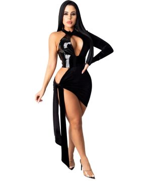 Gothic Bodycon Kleid aus Kunstleder für Partynächte