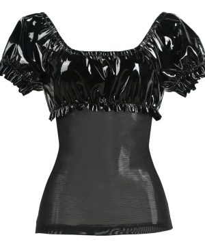 Gothic Punk Top aus Kunstleder mit Netz, S-XXL, Schwarz