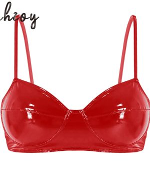 Gothic Wetlook Leder BH Top für Club & Pole Dance