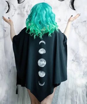 Gothic Umhang mit Mond-Print und Quasten für Damen