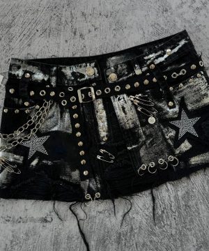 Gothic Y2K Minirock für Damen mit Strass & Pailletten