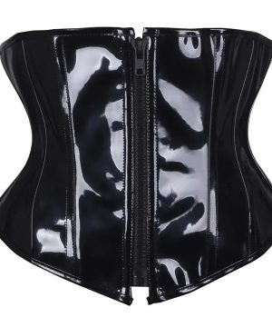 Gothic Korsett aus schwarzem glänzendem PVC mit Reißverschluss