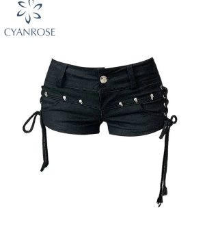 Damen Gothic Denim Shorts im Vintage Stil – Sommermode