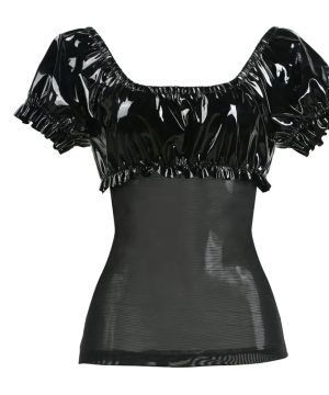 Gothic Punk Latex Set mit Minirock und Mesh-Oberteil