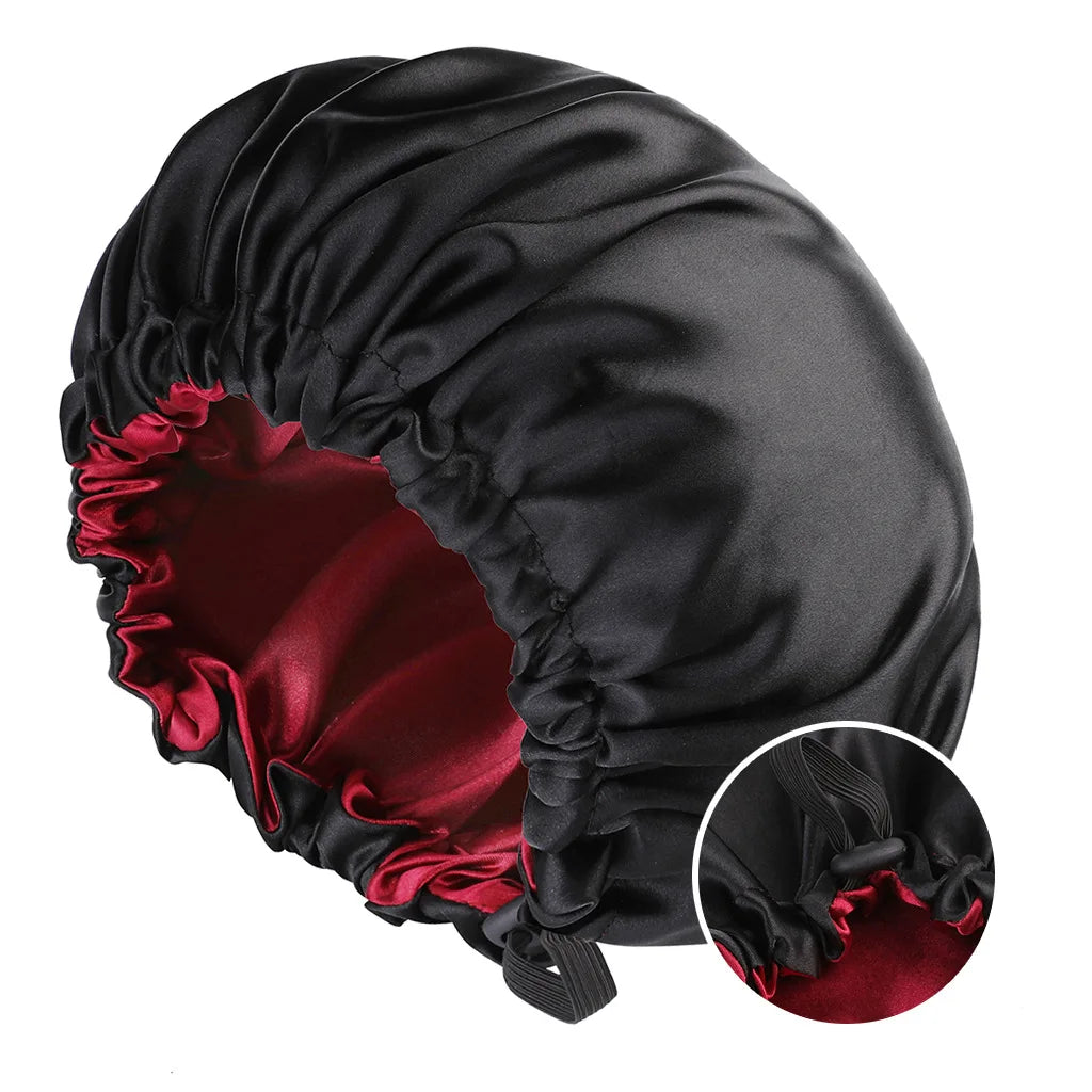 Gothic Satin Schlafhaube – Verstellbare Seidenmütze Groß