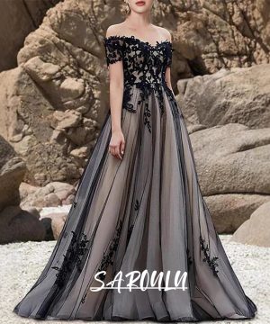 Gothic Brautkleid aus Tüll mit Spitze, Romantisch A-Linie