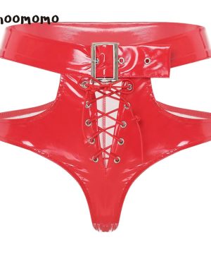 Damen Gothic Hot Pants aus PVC-Leder mit Riemen und Schnallen