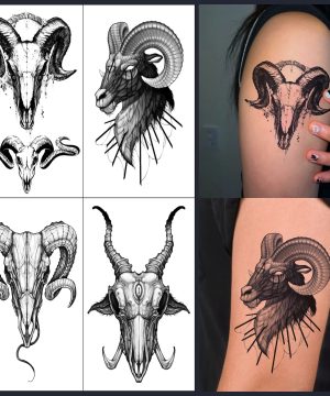 4er Set Gothic Temporäre Tattoos – Satan Schaf Motiv