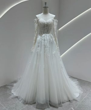 Gothic Brautkleid 2025 mit Spitze, Perlen & Rückenausschnitt