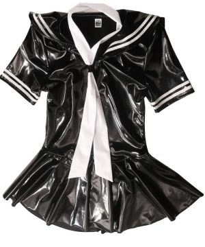 Gothic Wet Look PVC Kleid mit Sailor-Kragen & Glanzoptik