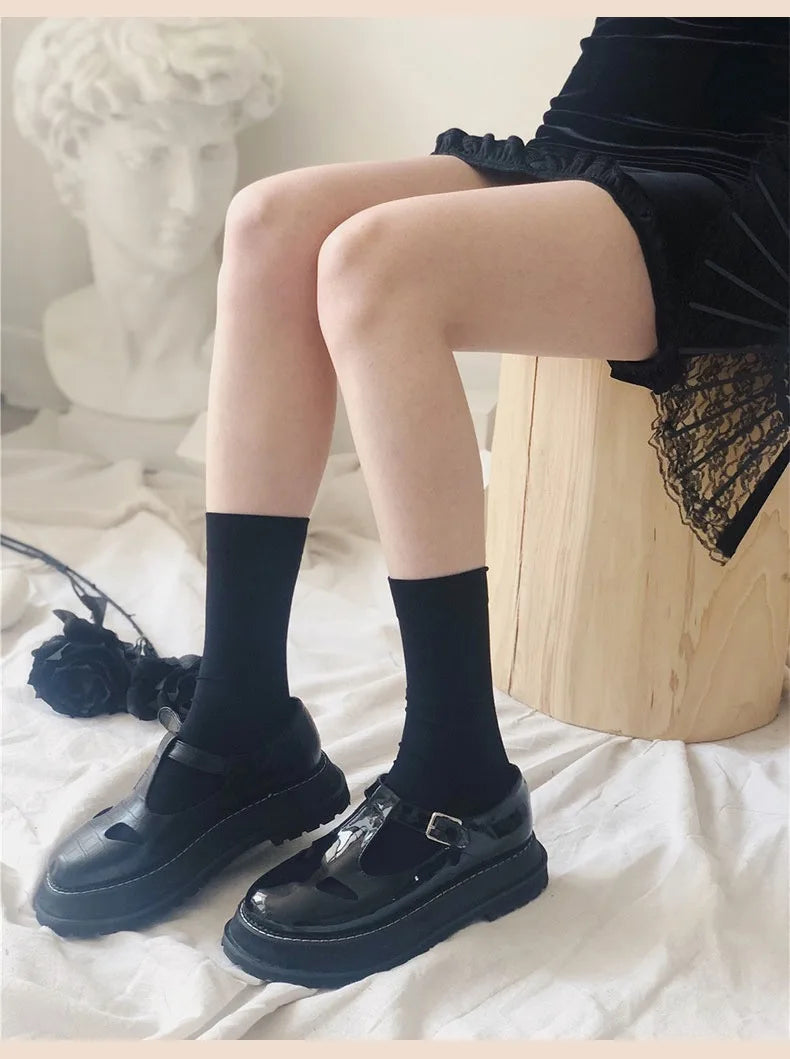 Gothic Lolita Kniestrümpfe Damen Weiß Schwarz Atmungsaktiv – Bild 10