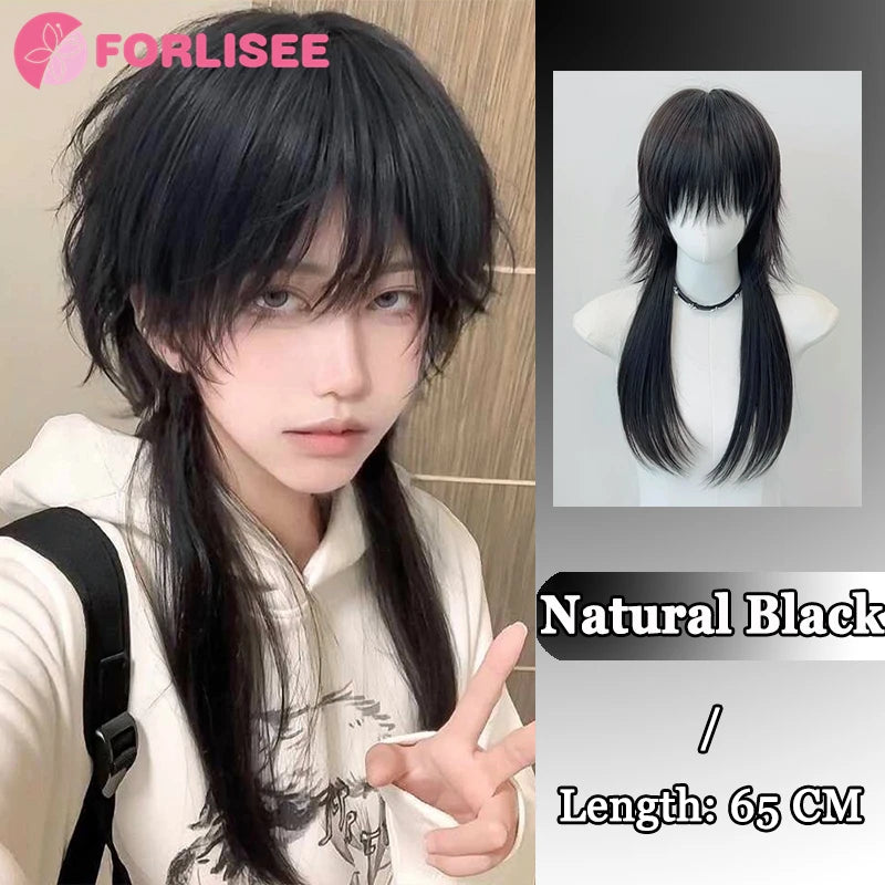 Lange Gothic Kunsthaarperücke Schwarz-Weiß mit Pony – Bild 21