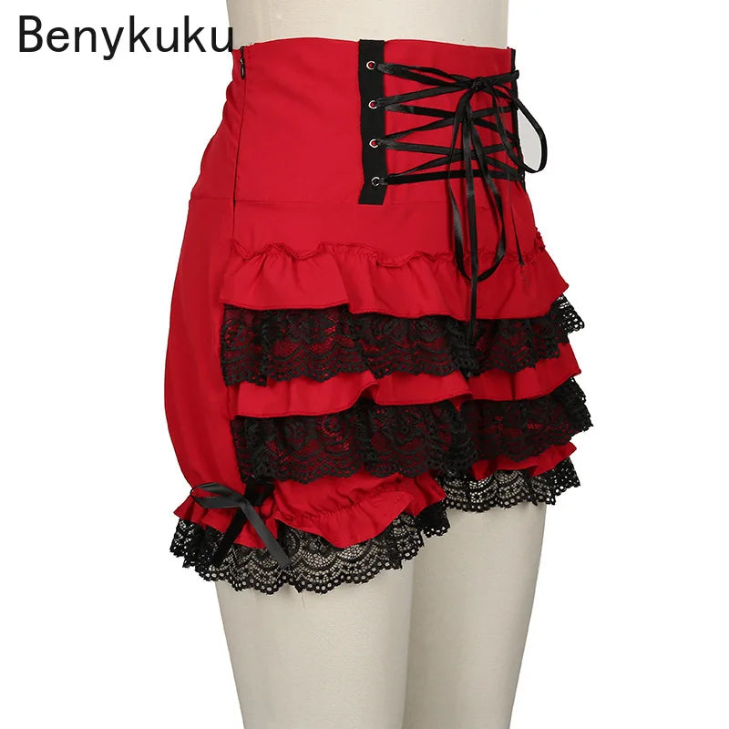 Gothic Steampunk Bloomers für Damen, Größe 3XL, Rot/Schwarz – Bild 3