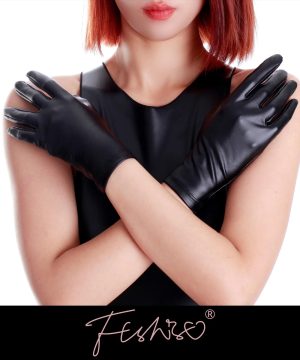 Gothic PU Lederhandschuhe Damen – Schwarz, Wetlook, Elegant