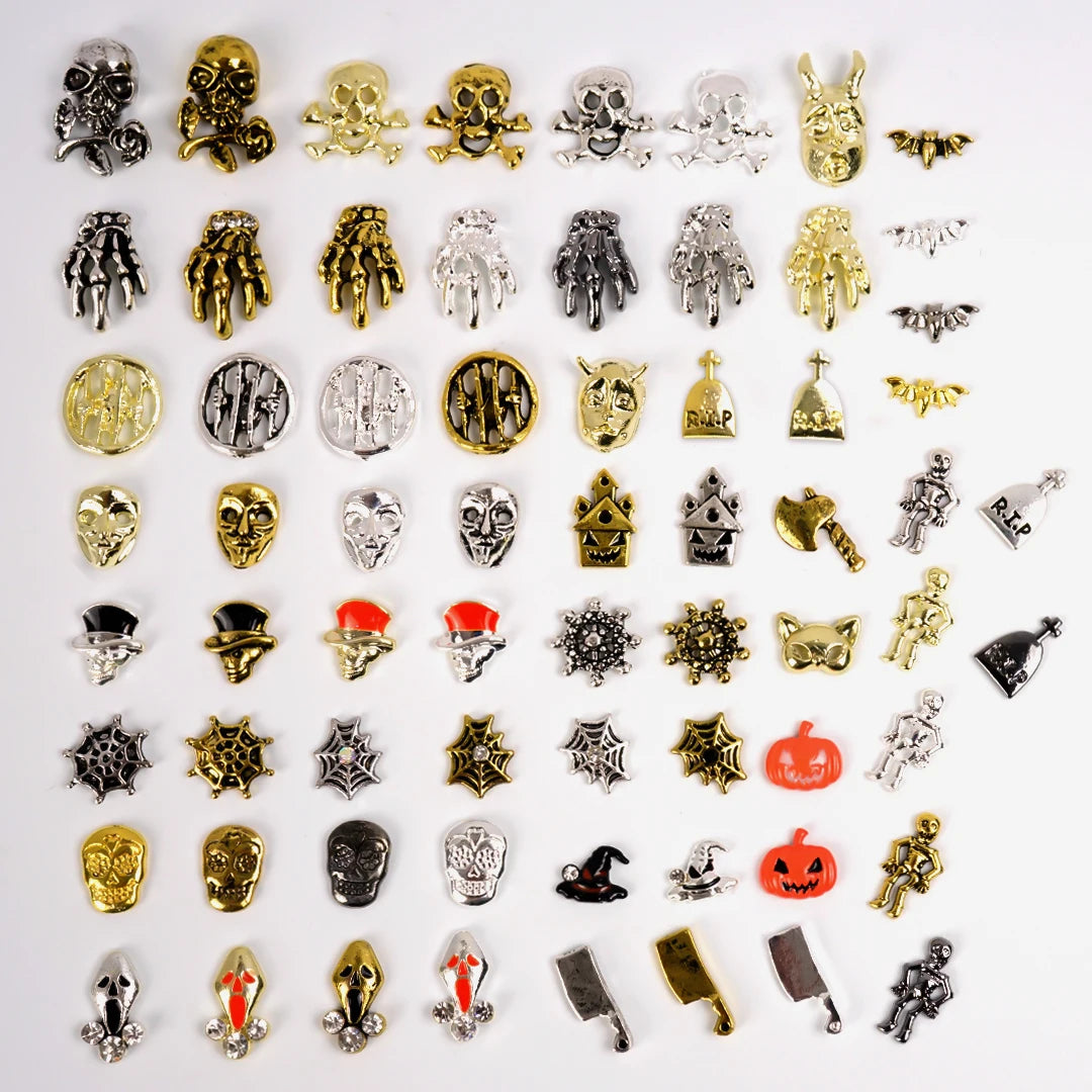 Gothic Halloween Nail Charms mit Totenkopf & Zirkonia 3D