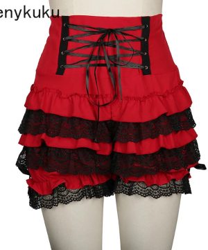 Gothic Steampunk Bloomers für Damen, Größe 3XL, Rot/Schwarz