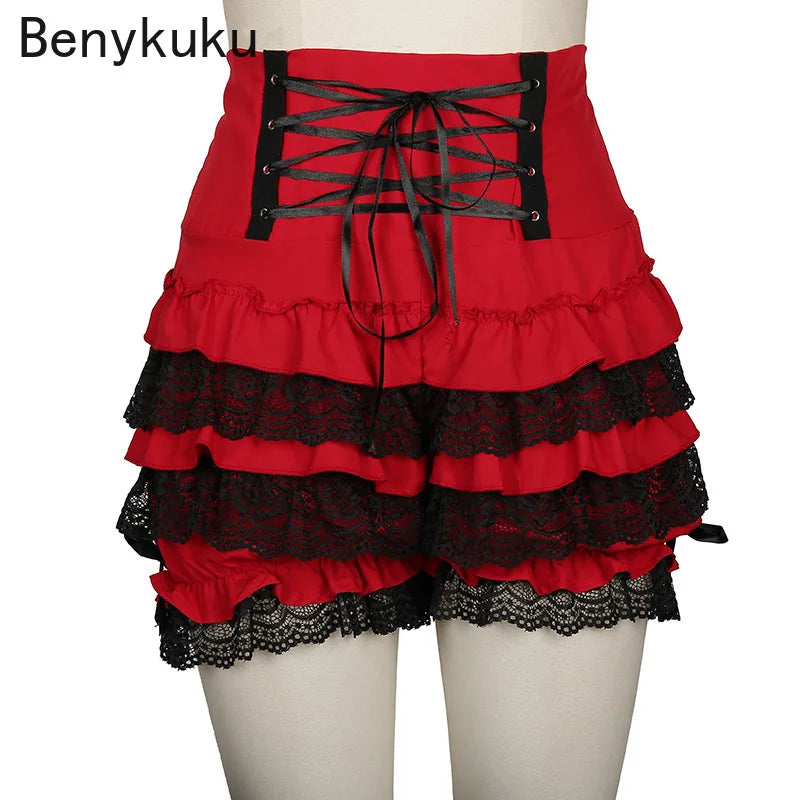 Gothic Steampunk Bloomers für Damen, Größe 3XL, Rot/Schwarz