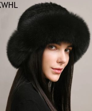 Gothic Luxus Damenmütze aus echter Nerz- und Fuchsfell