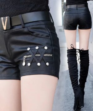 Gothic Damen Shorts aus Kunstleder mit Nieten & Zipper