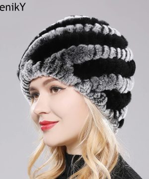 Gothic Damen Wintermütze aus echtem Rexkaninchenfell