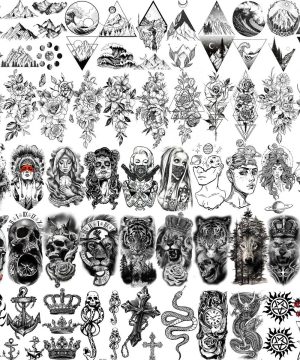 52 Sheets Gothic Temporäre Tattoos Schädel Tiere Blumen
