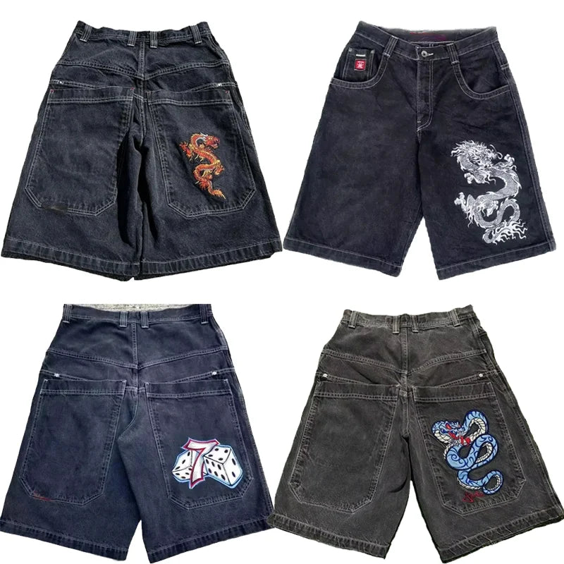 Gothic Baggy Denim Shorts im Y2K Streetwear Stil