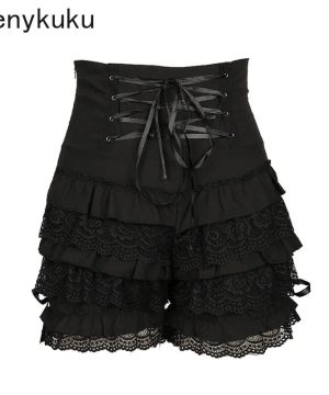 Gothic Lolita Spitzen-Shorts mit Rüschen, Schwarz, Plus Size