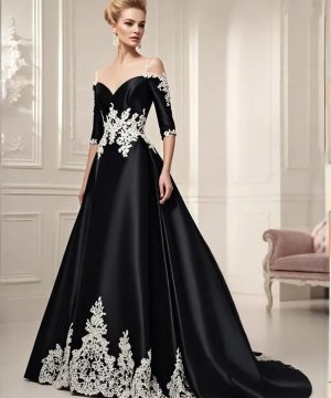 Gothic Abendkleid lang mit Spitze und Rückenausschnitt