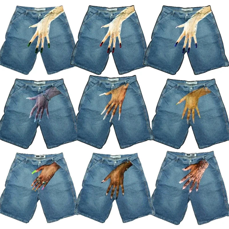 Gothic Y2K Baggy Denim Shorts im Vintage Streetwear Stil
