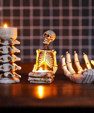 Gothic Skelett-Kerzenhalter mit Wirbelsäule-Dekor