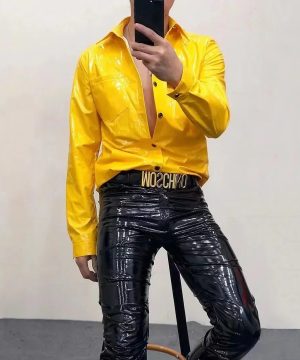 Herren Gothic Jacke aus Kunstlatex mit Knöpfen – Clubwear