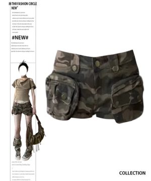 Gothic Damen Jeansshorts High Waist Camouflage Sommer