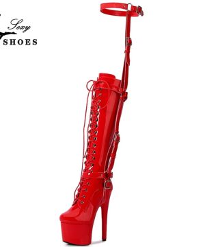 Gothic Stiefel für Damen – Rote Kniehohe Erotikstiefel