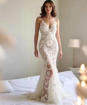 Gothic Meerjungfrau Brautkleid mit Spitze und Schleppe