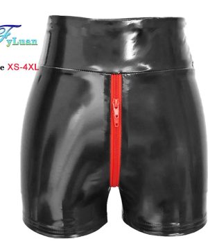 Gothic Wetlook Shorts aus rotem PU-Leder mit Reißverschluss