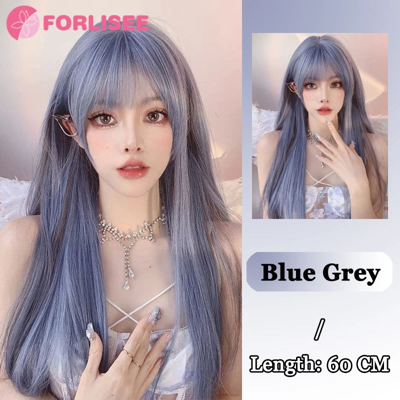 Lange Gothic Kunsthaarperücke Schwarz-Weiß mit Pony – Bild 14