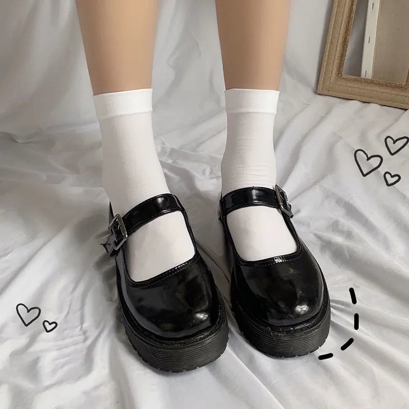 Gothic Lolita Kniestrümpfe Damen Weiß Schwarz Atmungsaktiv – Bild 7