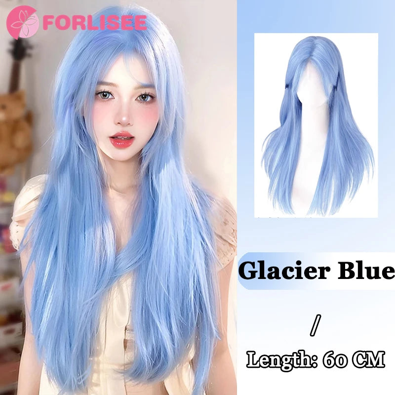 Lange Gothic Kunsthaarperücke Schwarz-Weiß mit Pony – Bild 17