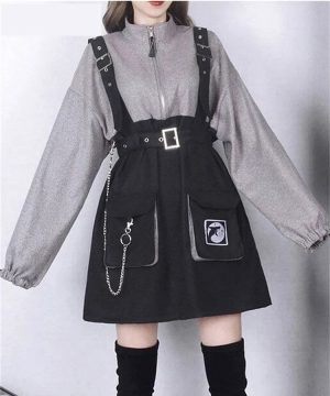 Gothic Y2K Vintage Kleid Set mit Kette und Gürtel Damen