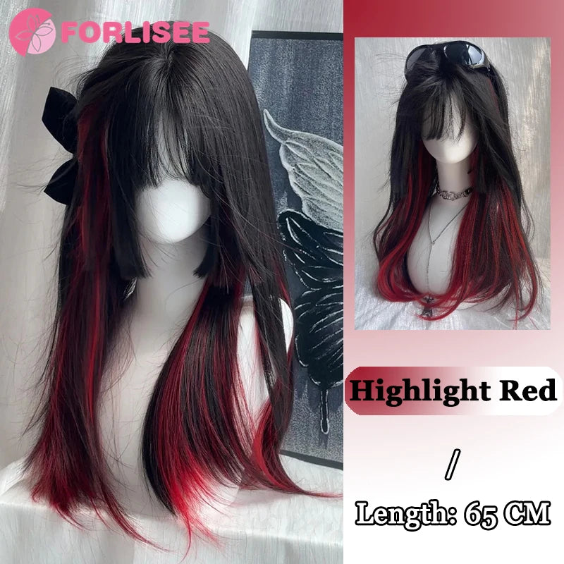 Lange Gothic Kunsthaarperücke Schwarz-Weiß mit Pony – Bild 12