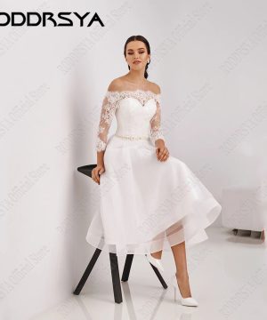 Gothic Brautkleid mit Spitze, 3/4-Ärmel & Tüllrock