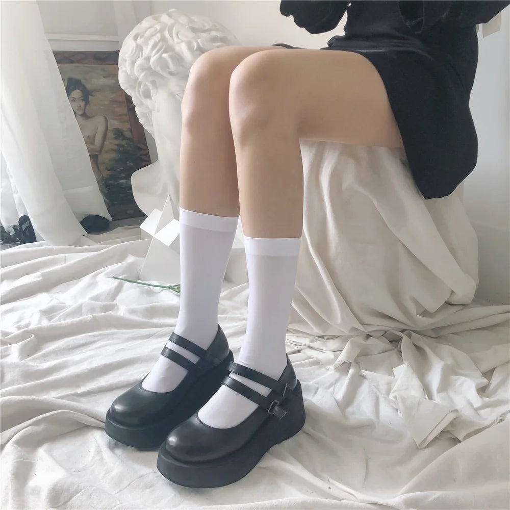 Gothic Lolita Kniestrümpfe Damen Weiß Schwarz Atmungsaktiv – Bild 8