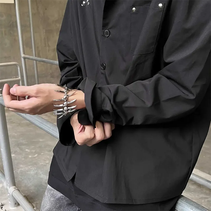Gothic Silber Fischgräten Armband Unisex Cyberpunk Stil – Bild 6