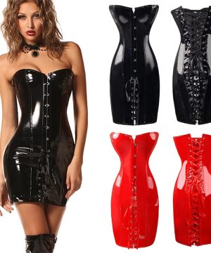 Gothic Korsettkleid aus glänzendem PVC mit Schnürung