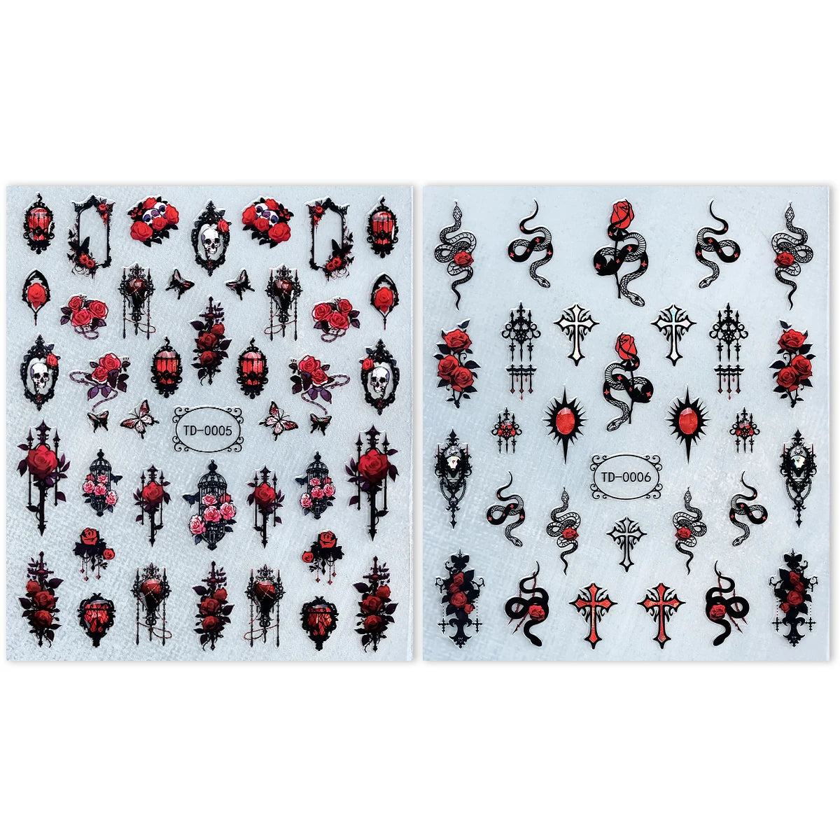 2 Stück Gothic Halloween Nagelsticker – 3D Totenkopf & Rose – Bild 7