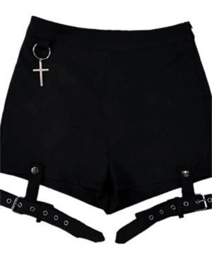 Gothic Damen Shorts mit Gürtel & hohem Bund – Retro Look