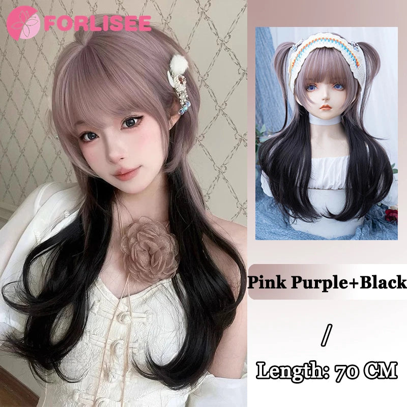 Lange Gothic Kunsthaarperücke Schwarz-Weiß mit Pony – Bild 19