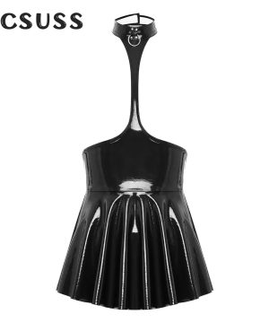 Gothic Halter Kleid aus Latex mit Rüschen und Wet Look