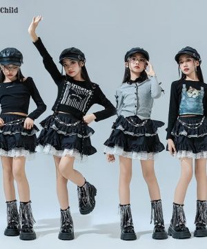 Gothic Crop Top 038 Spitzenrock Set Fuer Kinder Streetwear
