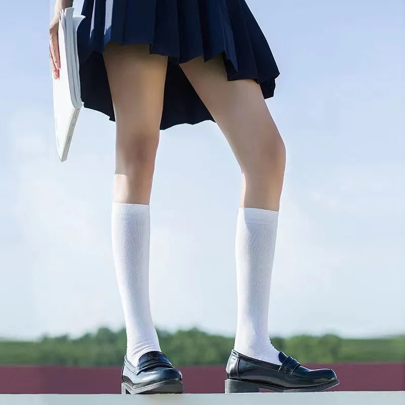 Gothic Lolita Kniestrümpfe Damen Weiß Schwarz Atmungsaktiv – Bild 2